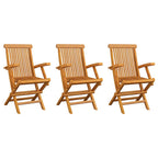 Gartenstühle mit Beigen Kissen 3 Stk. Massivholz Teak