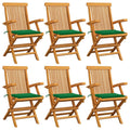 Gartenstühle mit Grünen Kissen 6 Stk. Massivholz Teak