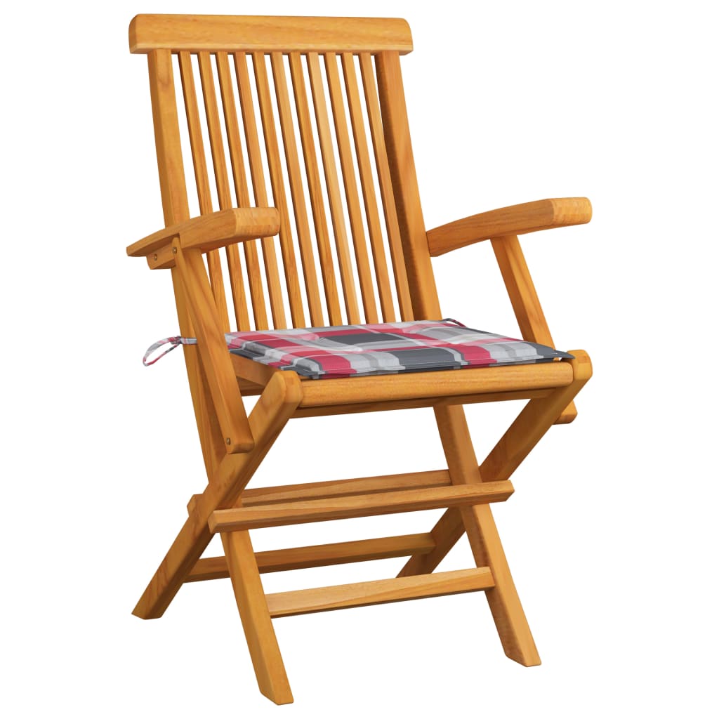Gartenstühle Rote Karomuster-Kissen 6 Stk. Massivholz Teak
