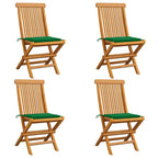 Gartenstühle mit Grünen Kissen 4 Stk. Teak Massivholz