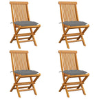 Gartenstühle mit Grauen Kissen 4 Stk. Massivholz Teak