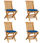 Gartenstühle mit Blauen Kissen 4 Stk. Massivholz Teak