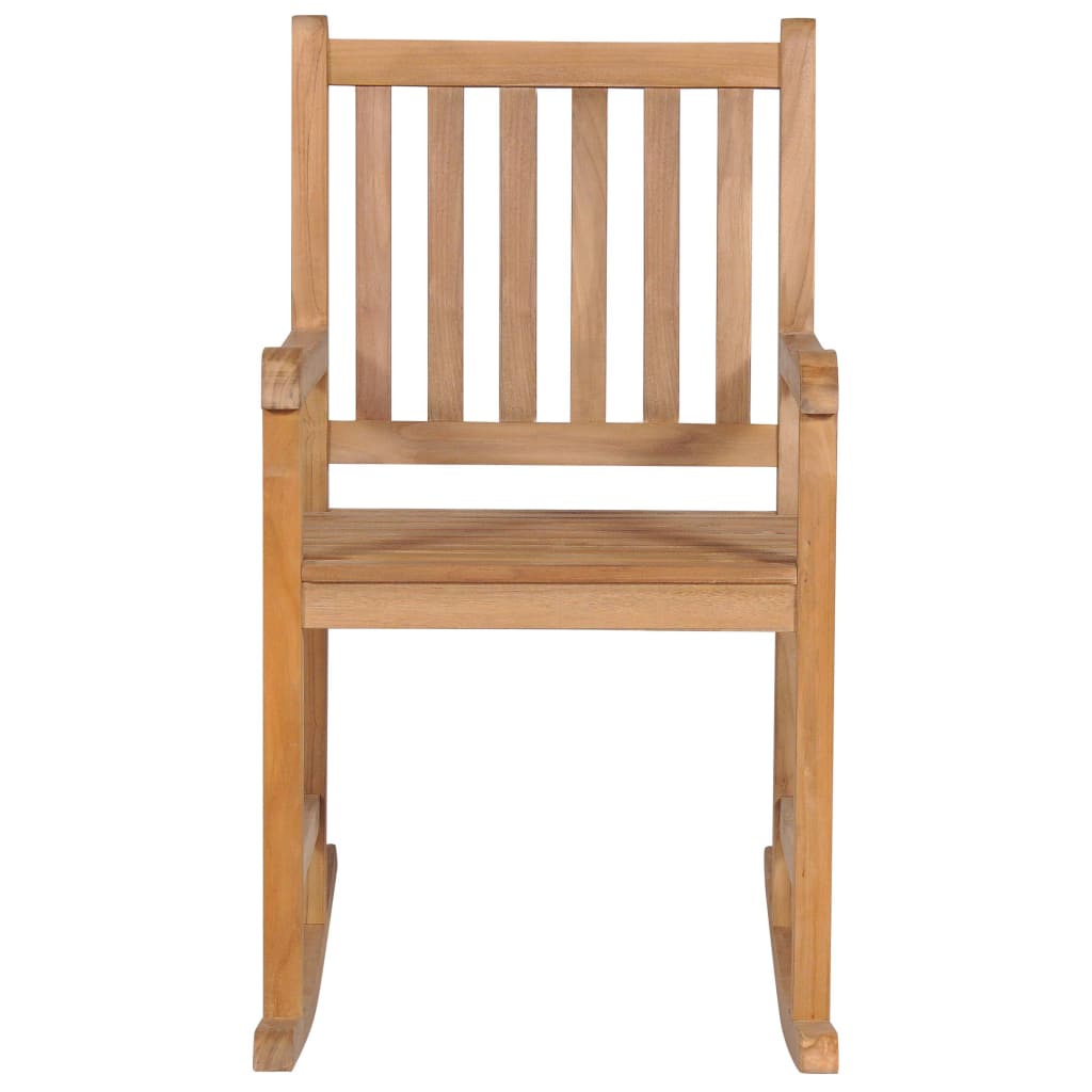 Schaukelstuhl mit Rotem Karomuster-Kissen Massivholz Teak