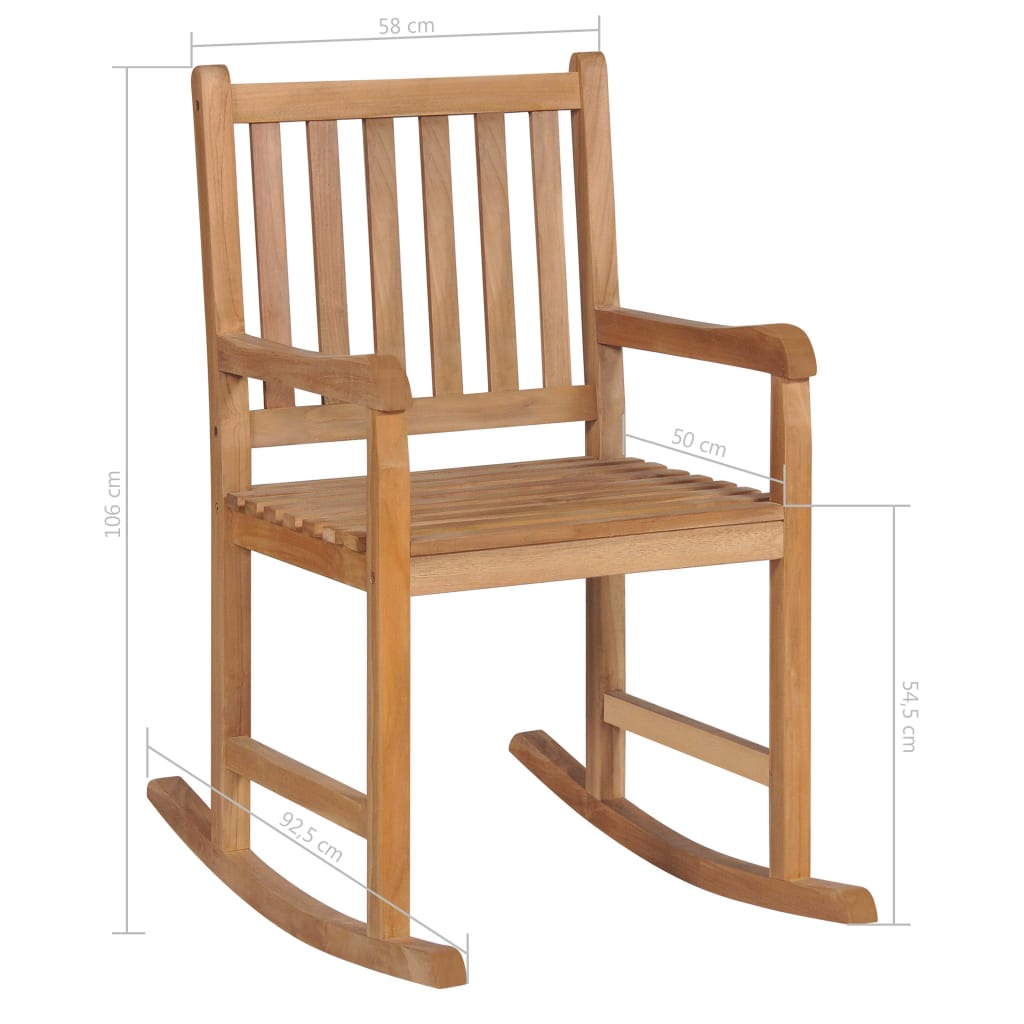 Schaukelstuhl mit Rotem Karomuster-Kissen Massivholz Teak