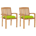 Gartenstühle 2 Stk. mit Hellgrünen Kissen Massivholz Teak