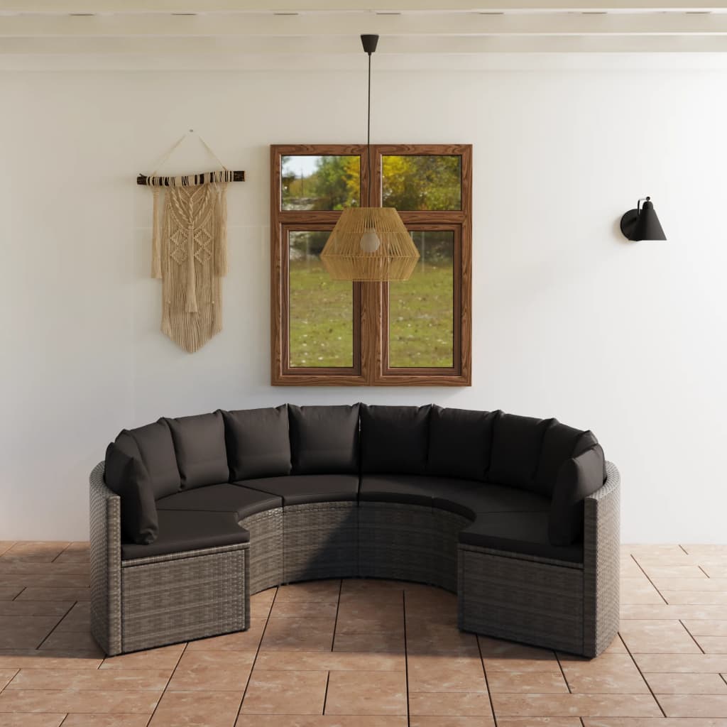 6-tlg. Garten-Sofagarnitur mit Auflagen Poly Rattan Grau