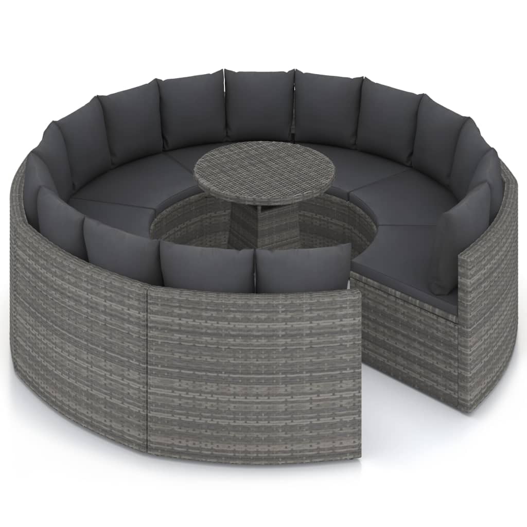 9-tlg. Garten-Sofagarnitur mit Auflagen Poly Rattan Grau