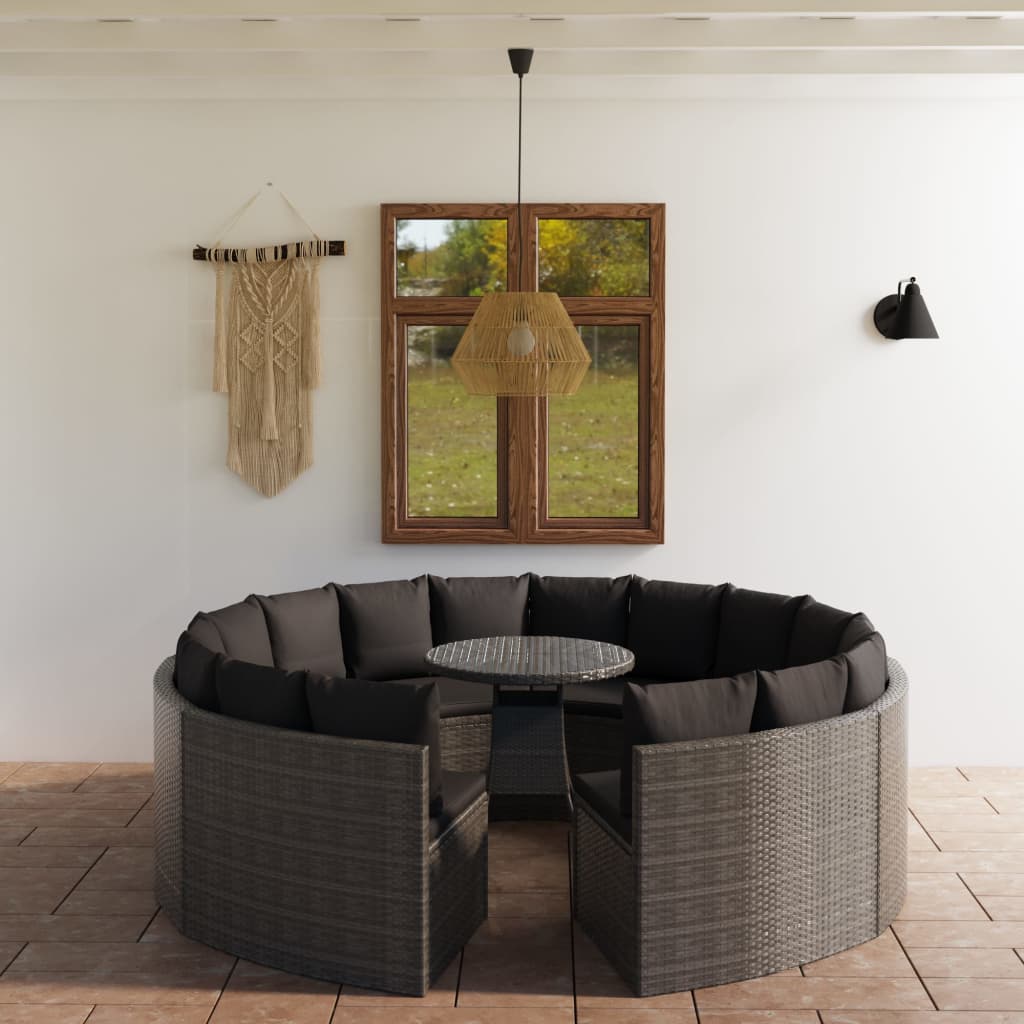 9-tlg. Garten-Sofagarnitur mit Auflagen Poly Rattan Grau