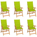 Gartenstühle 6 Stk. mit Hellgrünen Kissen Massivholz Teak