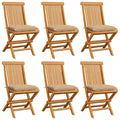 Gartenstühle mit Beige Kissen 6 Stk. Massivholz Teak