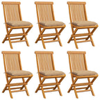 Gartenstühle mit Beige Kissen 6 Stk. Massivholz Teak