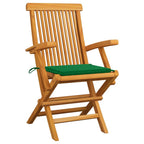 Gartenstühle mit Grünen Kissen 4 Stk. Massivholz Teak
