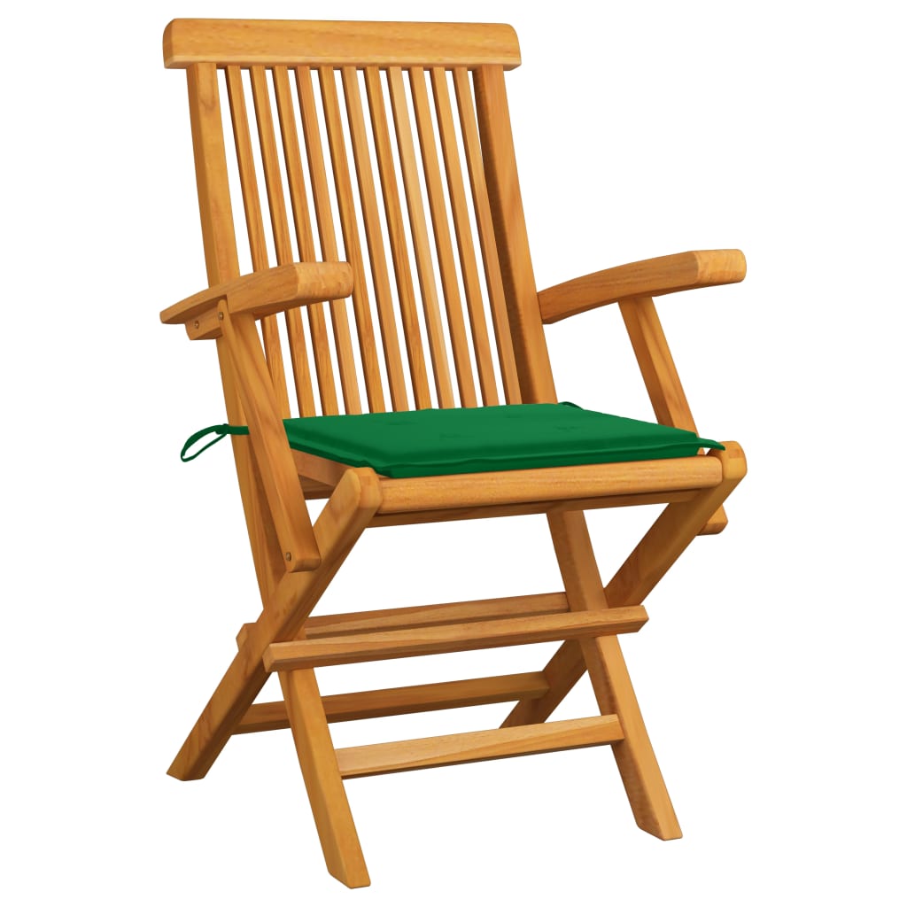 Gartenstühle mit Grünen Kissen 4 Stk. Massivholz Teak