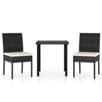 3-tlg. Garten-Essgruppe Poly Rattan Schwarz