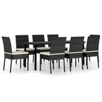9-tlg. Garten-Essgruppe Poly Rattan Schwarz