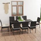 9-tlg. Garten-Essgruppe Poly Rattan Schwarz
