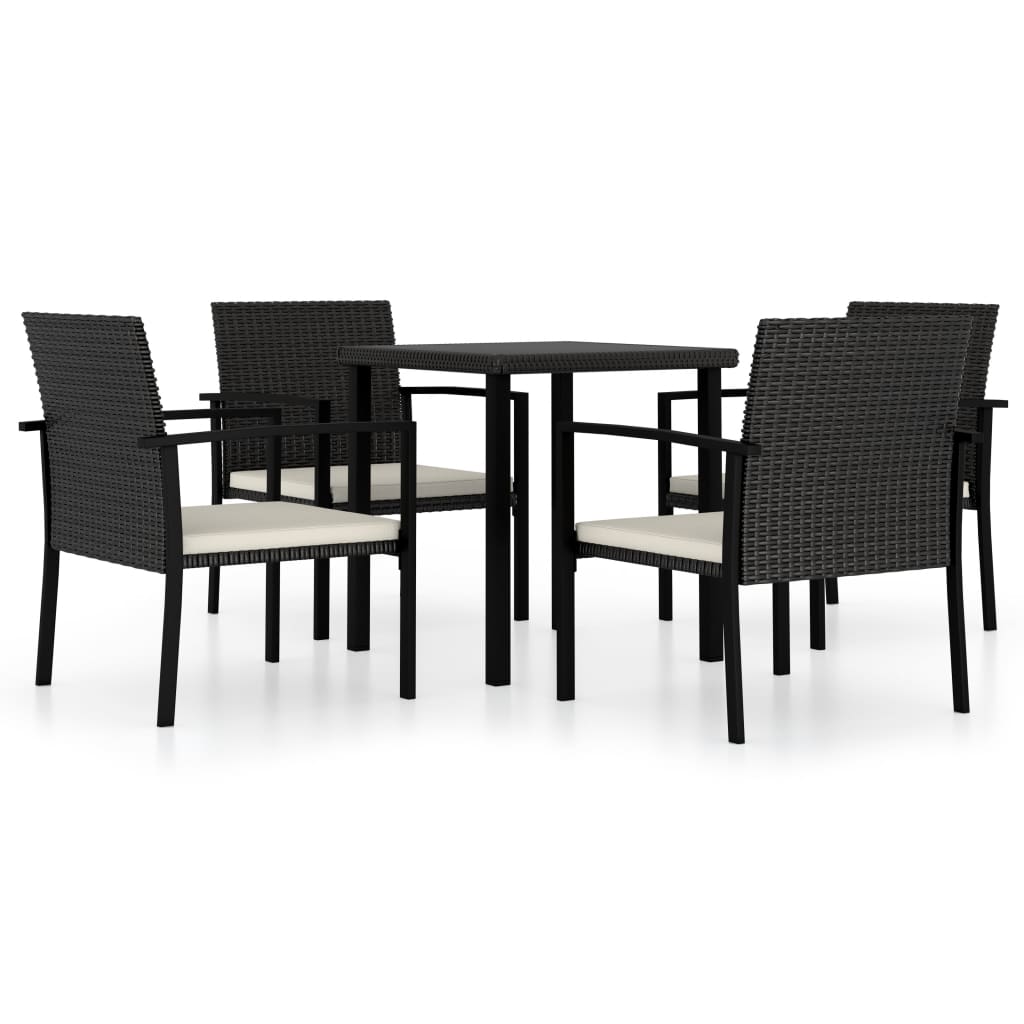 5-tlg. Garten-Essgruppe Poly Rattan Schwarz