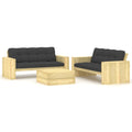 3-tlg. Garten-Lounge-Set mit Kissen Kiefernholz Imprägniert