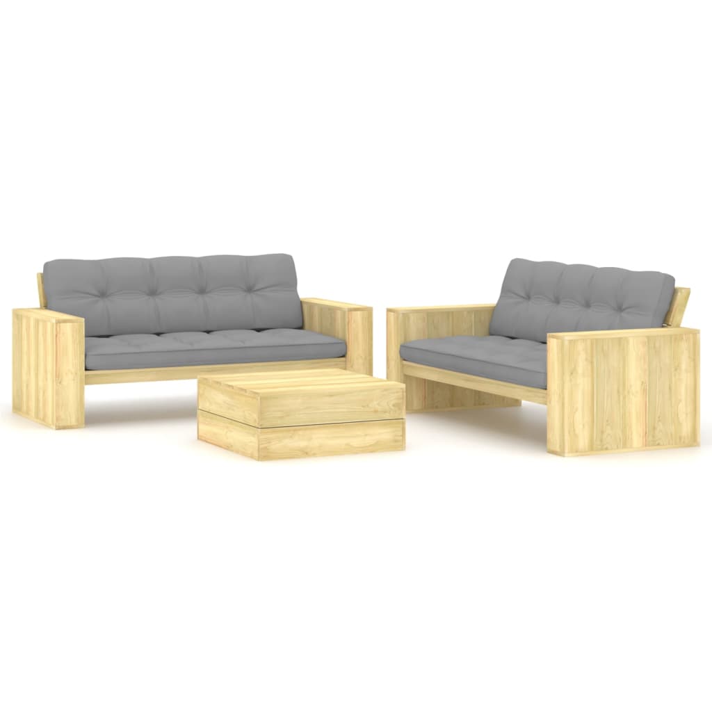 3-tlg. Garten-Lounge-Set mit Kissen Kiefernholz Imprägniert