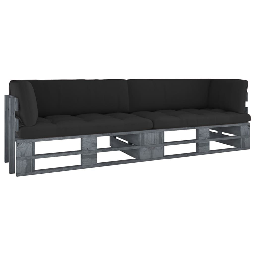 2-Sitzer-Palettensofa mit Kissen Grau Imprägniertes Kiefernholz