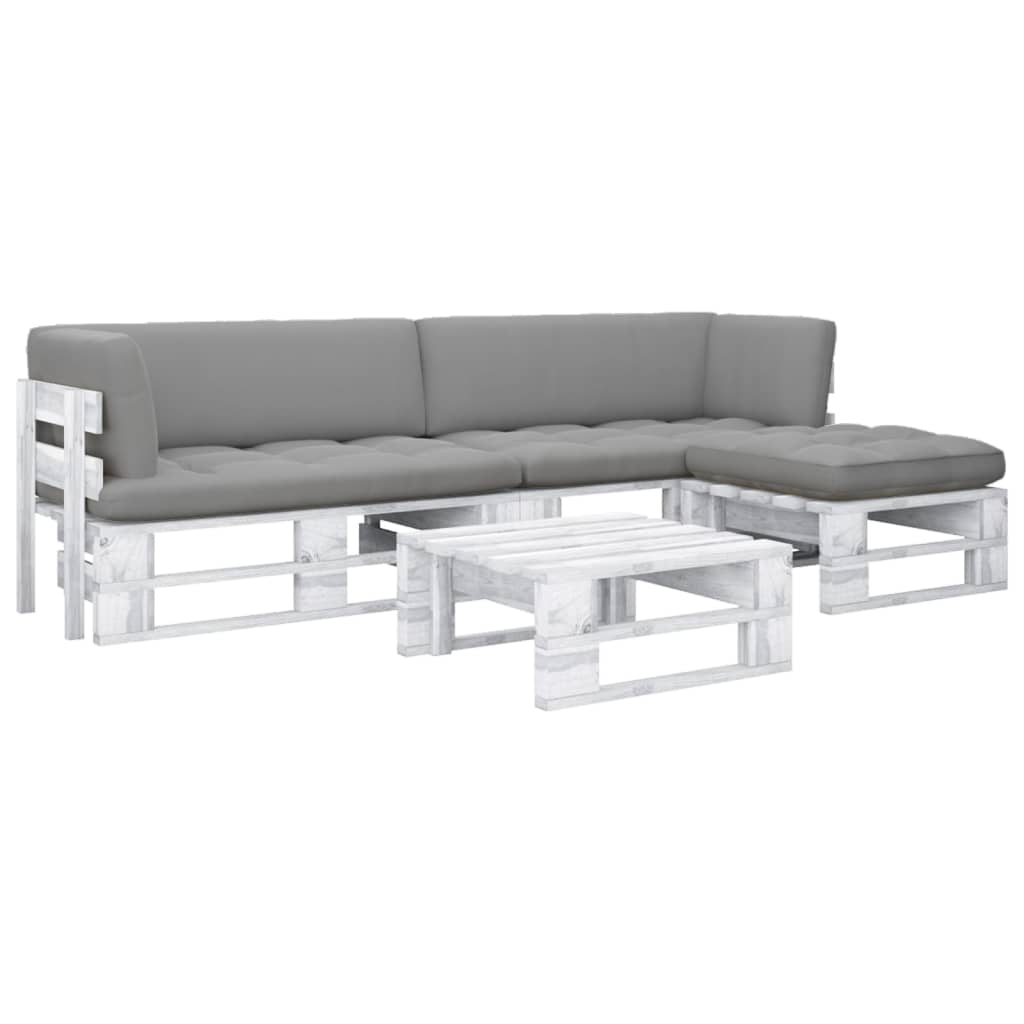 4-tlg. Paletten-Lounge-Set Weiß Imprägniertes Kiefernholz