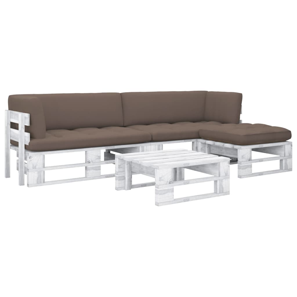 4-tlg. Paletten-Lounge-Set Weiß Imprägniertes Kiefernholz