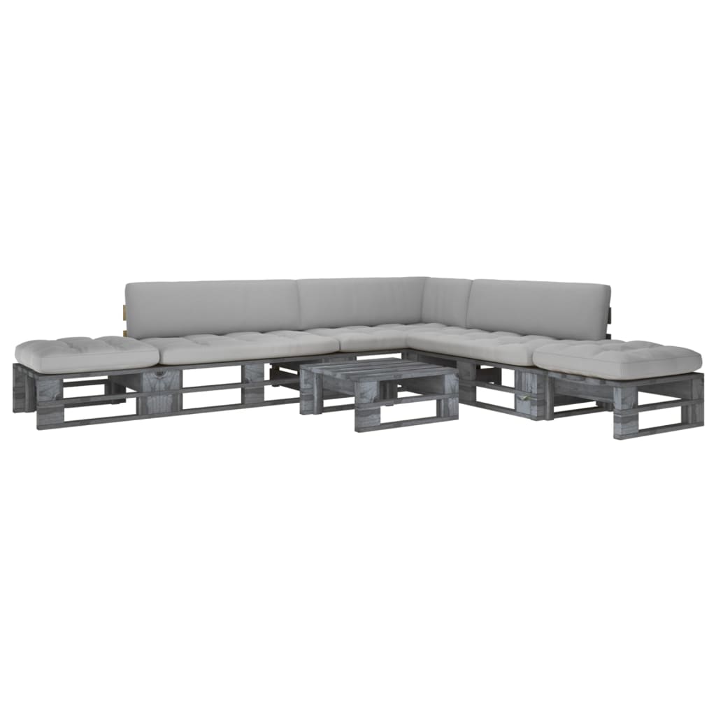 6-tlg. Paletten-Lounge-Set Grau Imprägniertes Kiefernholz