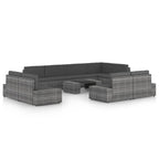 10-tlg. Garten-Lounge-Set mit Kissen Grau Poly Rattan
