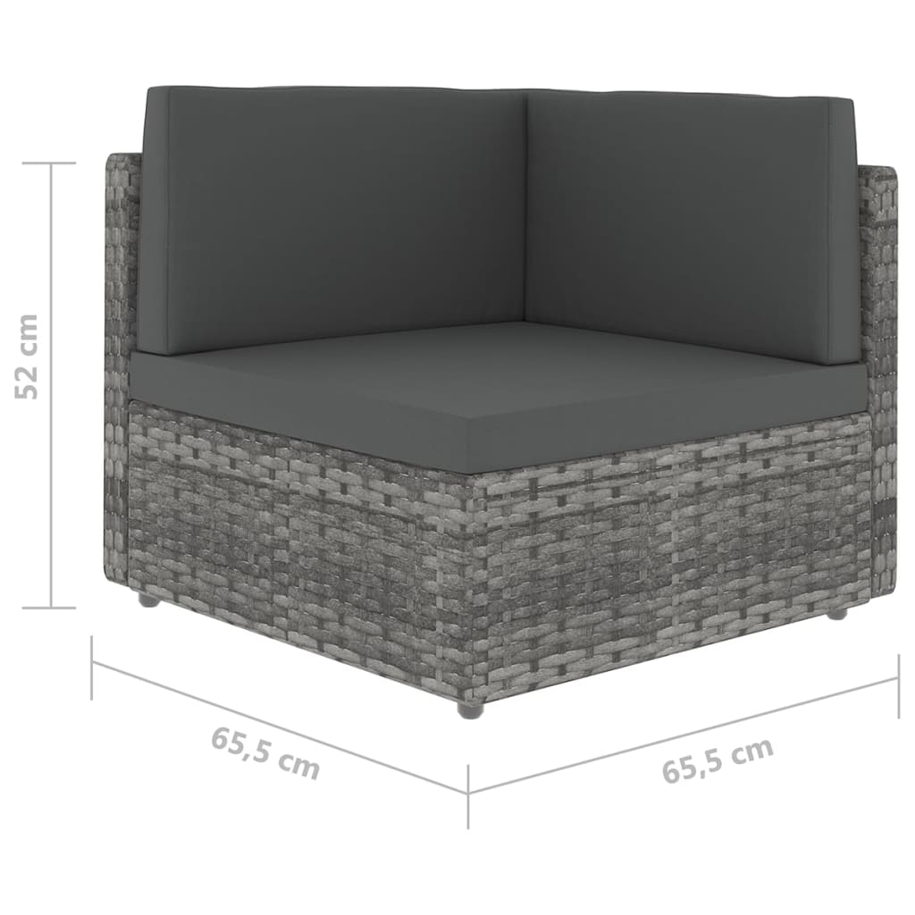 6-tlg. Garten-Lounge-Set mit Kissen Grau Poly Rattan