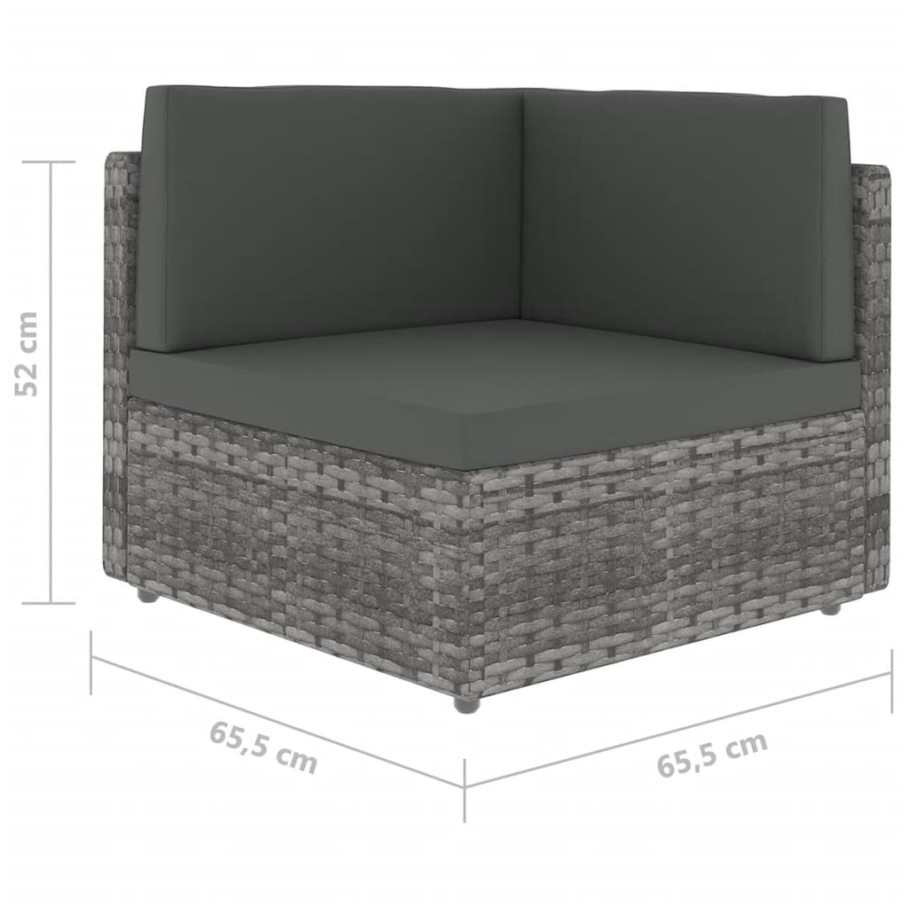 7-tlg. Garten-Lounge-Set mit Kissen Grau Poly Rattan
