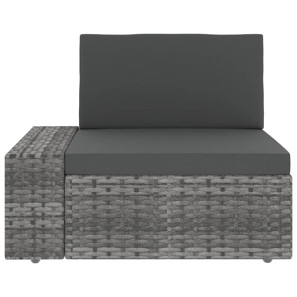 7-tlg. Garten-Lounge-Set mit Kissen Grau Poly Rattan