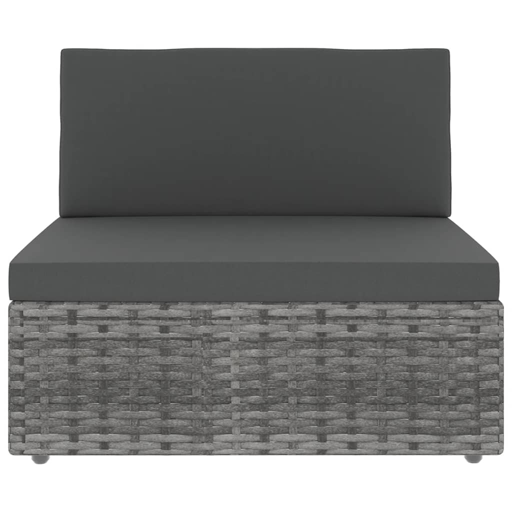 5-tlg. Garten-Lounge-Set mit Kissen Grau Poly Rattan