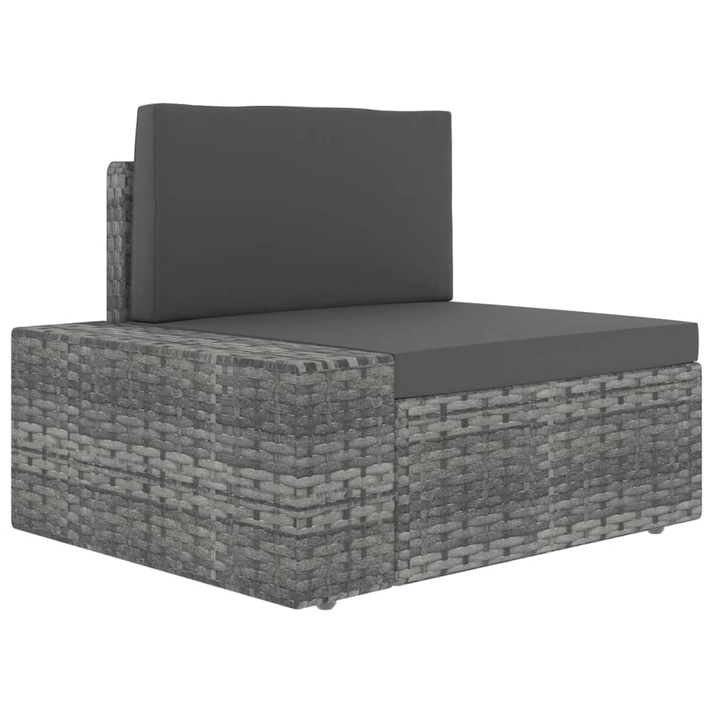 5-tlg. Garten-Lounge-Set mit Kissen Grau Poly Rattan