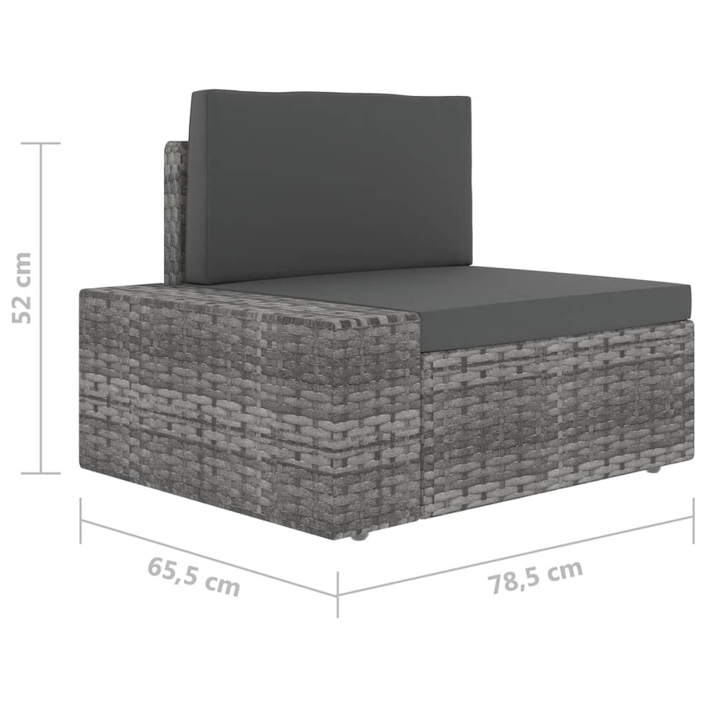 5-tlg. Garten-Lounge-Set mit Kissen Grau Poly Rattan