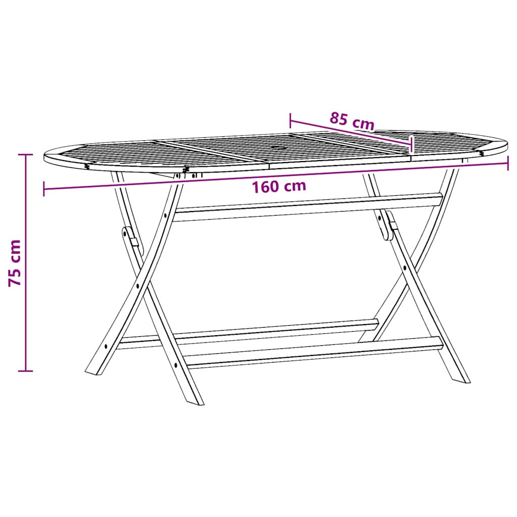 Klappbarer Gartentisch 160x85x75 cm Massivholz Eukalyptus