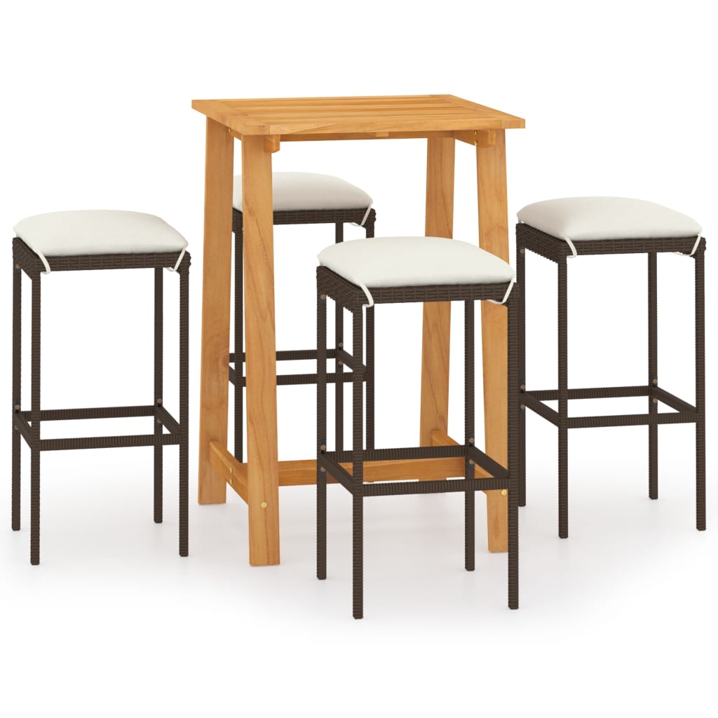 5-tlg. Gartenbar-Set mit Kissen Braun