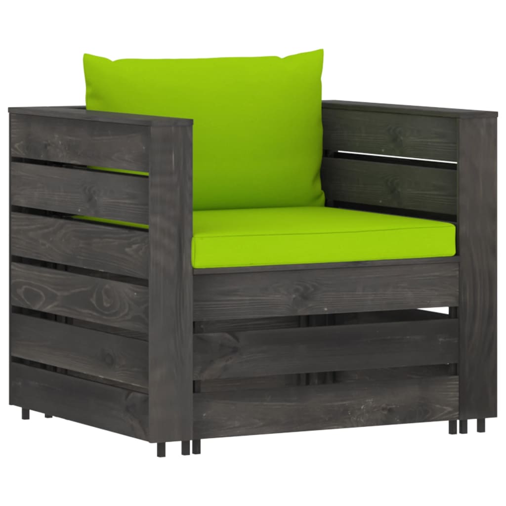 2-tlg. Garten-Lounge-Set mit Kissen Grau Imprägniertes Holz
