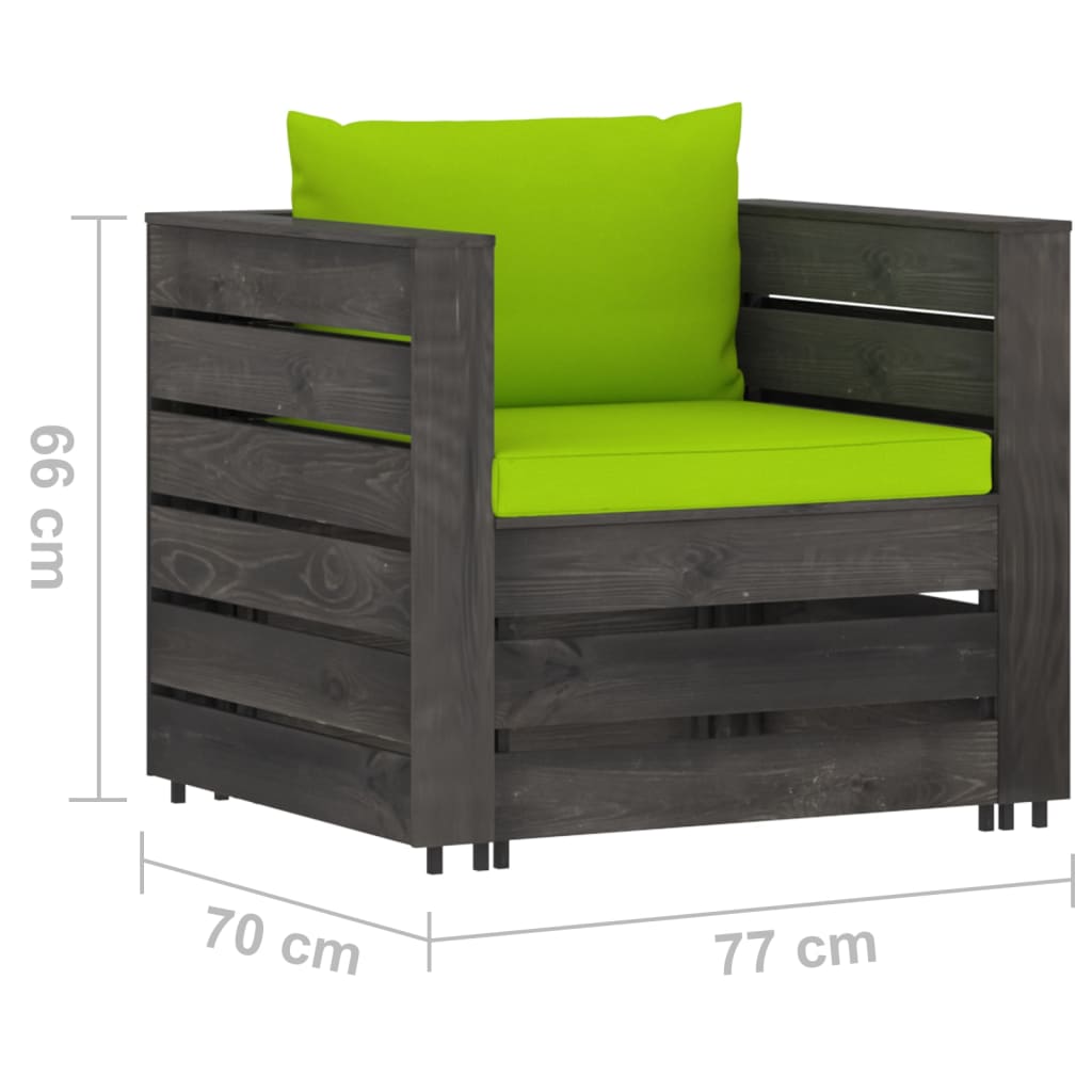 2-tlg. Garten-Lounge-Set mit Kissen Grau Imprägniertes Holz