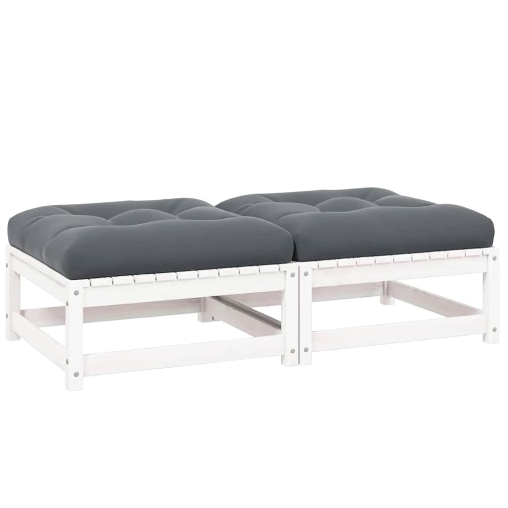 Garten-Fußhocker mit Kissen 2 Stk. Weiß Massivholz Kiefer