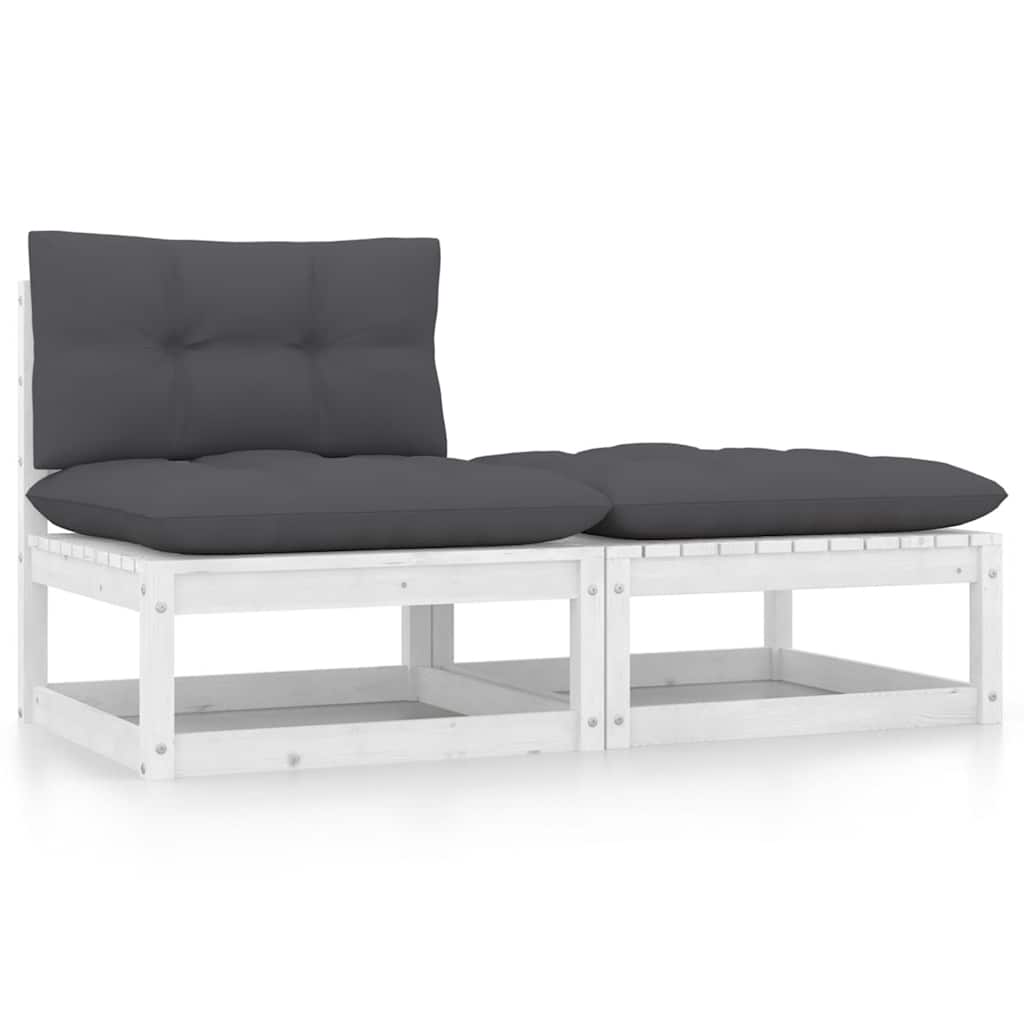 2-tlg. Garten-Lounge-Set mit Kissen Weiß Kiefer Massivholz