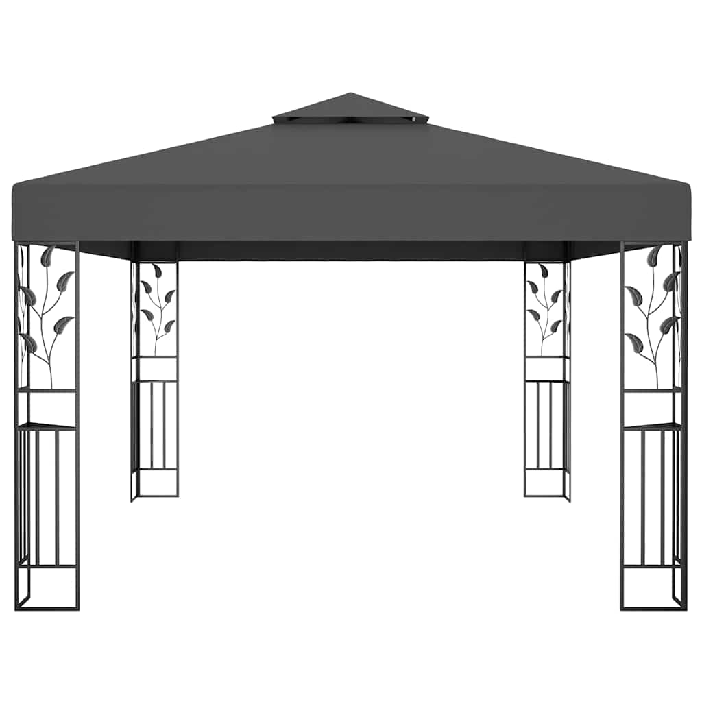 Pavillon mit Doppeldach & LED-Lichterkette 3x4 m Anthrazit
