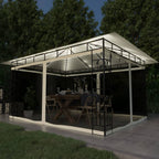 Pavillon mit Moskitonetz & LED-Lichterkette 4x3x2,73m Cremeweiß