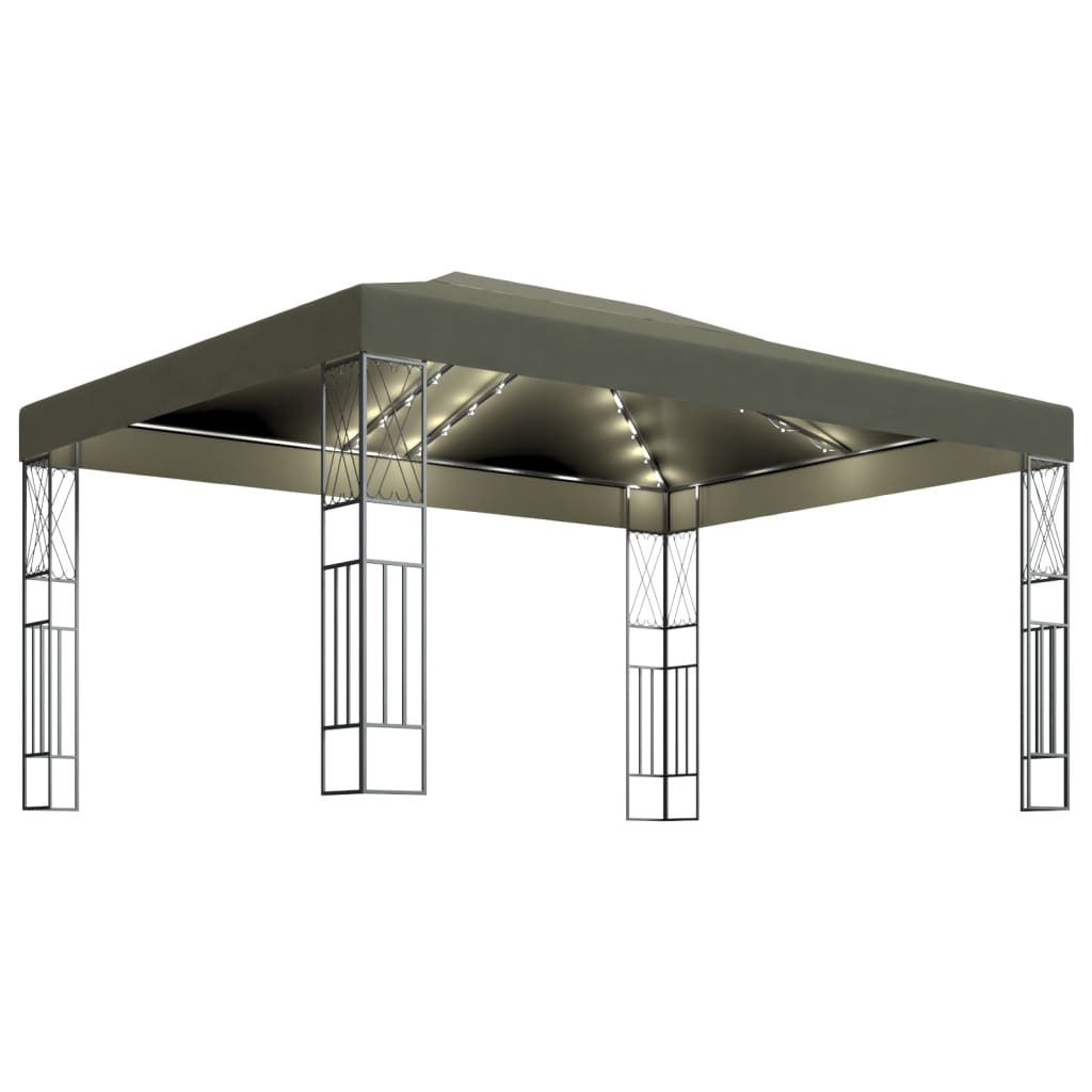 Pavillon mit LED-Lichterkette 3x4 m Taupe Stoff