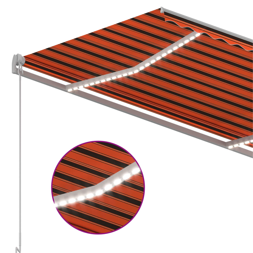 Markise Manuell Einziehbar mit LED 300x250 cm Orange und Braun