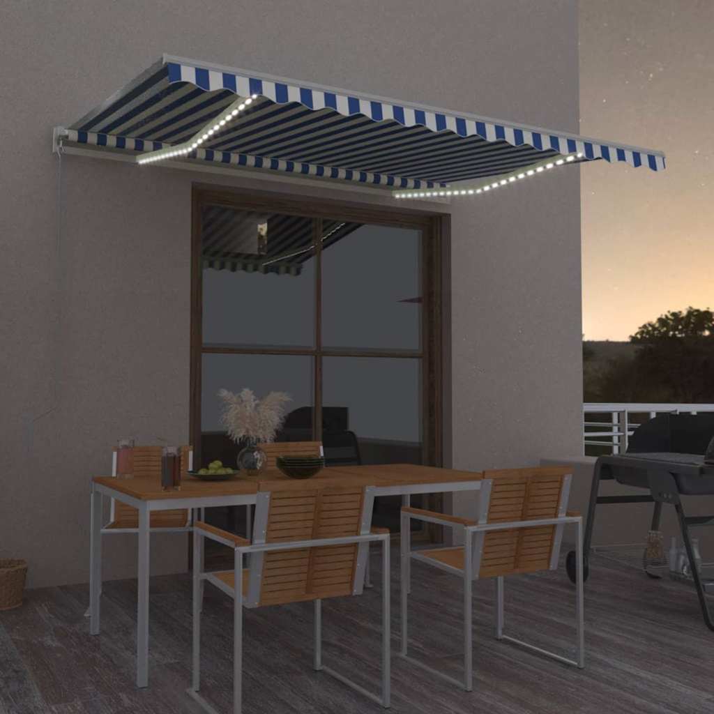 Automatische Markise mit LED & Windsensor 450x350 Blau und Weiß