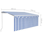 Markise Manuell Einziehbar mit Rollo & LED 3x2,5m Blau & Weiß