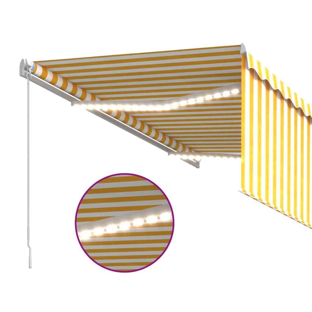 Markise Manuell Einziehbar mit Rollo & LED 3x2,5 m Gelb & Weiß