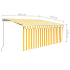 Markise Manuell Einziehbar mit Rollo & LED 3x2,5 m Gelb & Weiß