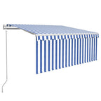 Markise Automatisch mit Rollo LED Windsensor 3,5x2,5m Blau Weiß