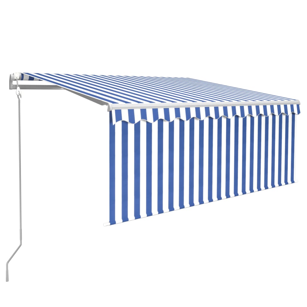 Markise Automatisch mit Rollo LED Windsensor 3,5x2,5m Blau Weiß